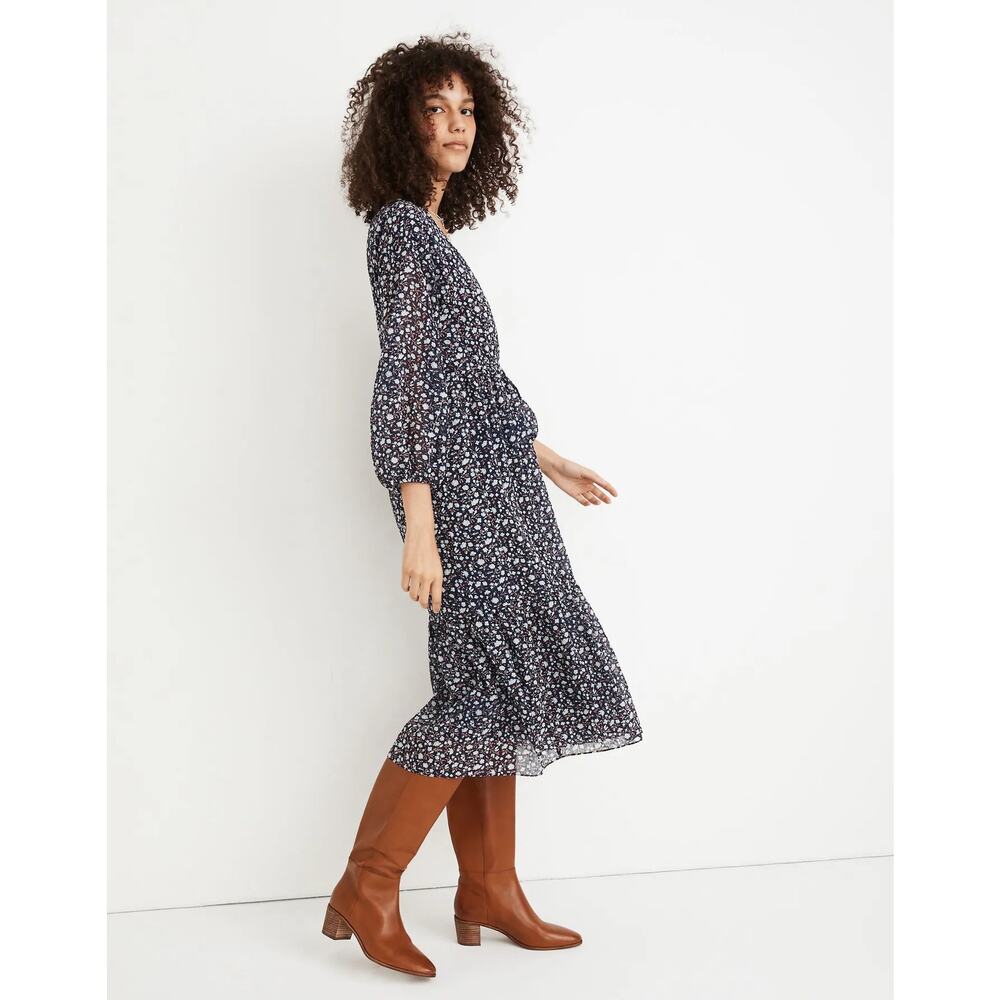 NEW Madewell Tie Waist Midi Dress in Harvest Deep Navy Vine Size XS - Picture 3 of 11